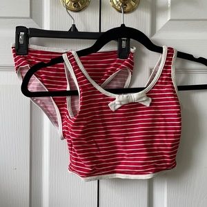 RED AND WHITE STRIPED TWO PUECE BATHING SUIT
